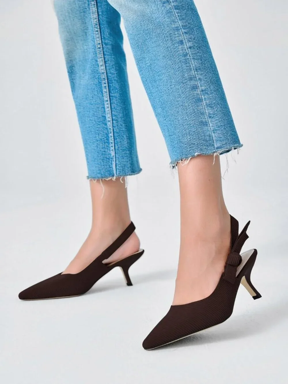 Women's Coffee Slingback Kitten Heels Closed Pointed Toe Pumps Dress Shoes